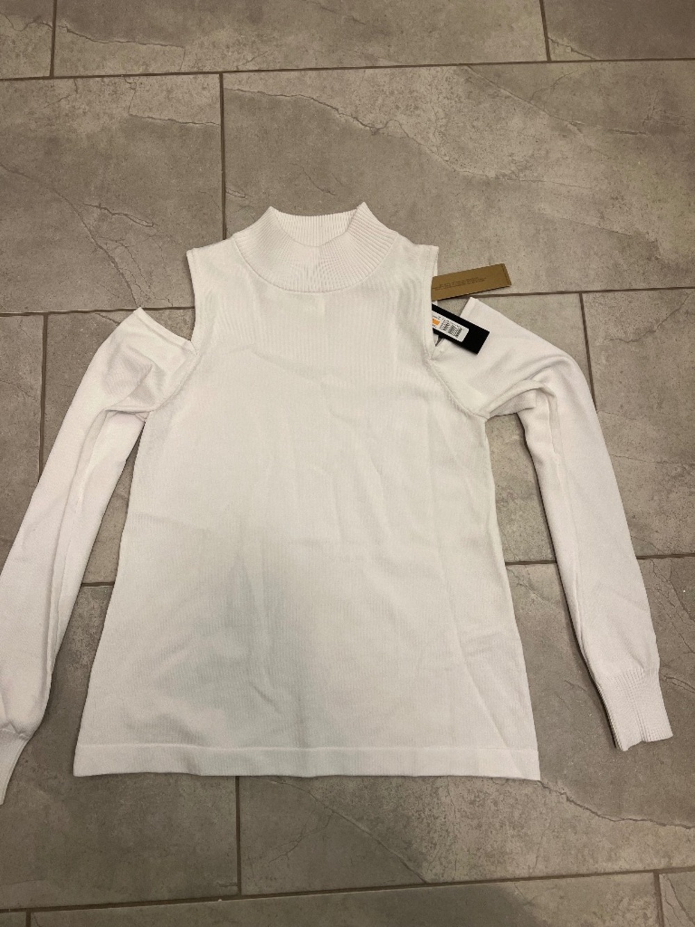 Donna Karan White Cold-Shoulder Ribbed Sweater